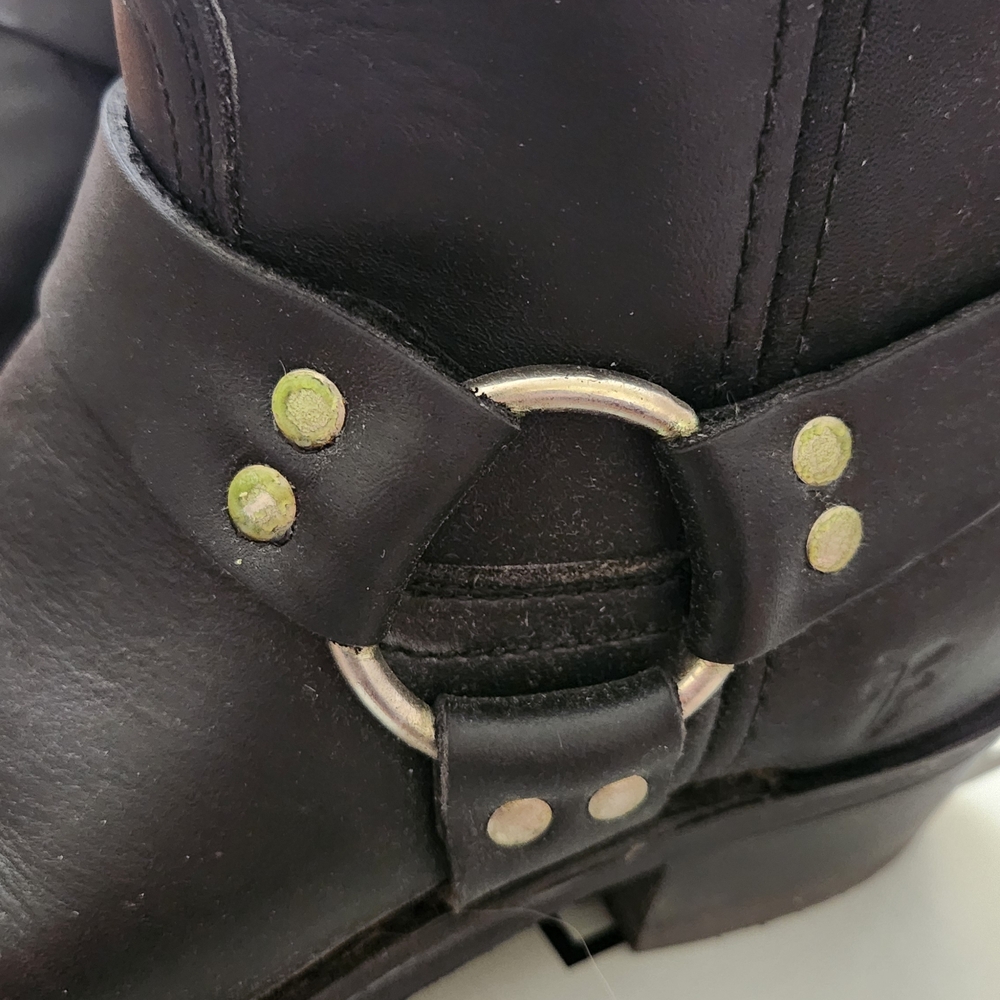 FRYE 8R square toe harness 77455 black leather boots Ladies 9 Made in USA - Picture 9 of 12
